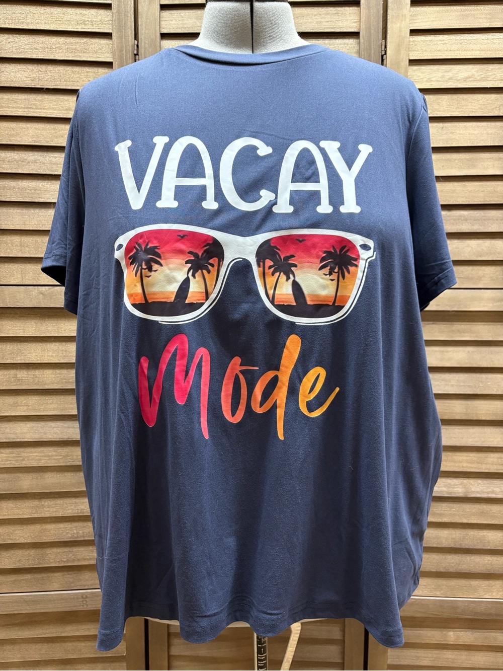 SHEIN Navy 'Vacay Mode' Graphic Tee with Sunset Sunglasses